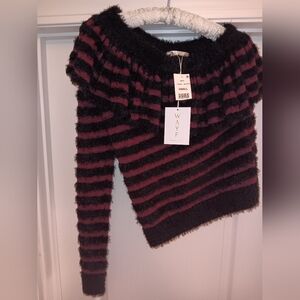 WAYF Off-the-Shoulder Black and Pink Sweater New. Small